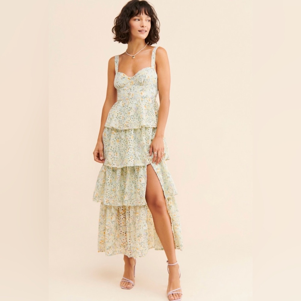 Astr Floral Tiered Maxi Dress in Pale Yellow and Light Blue
WORE ONCE